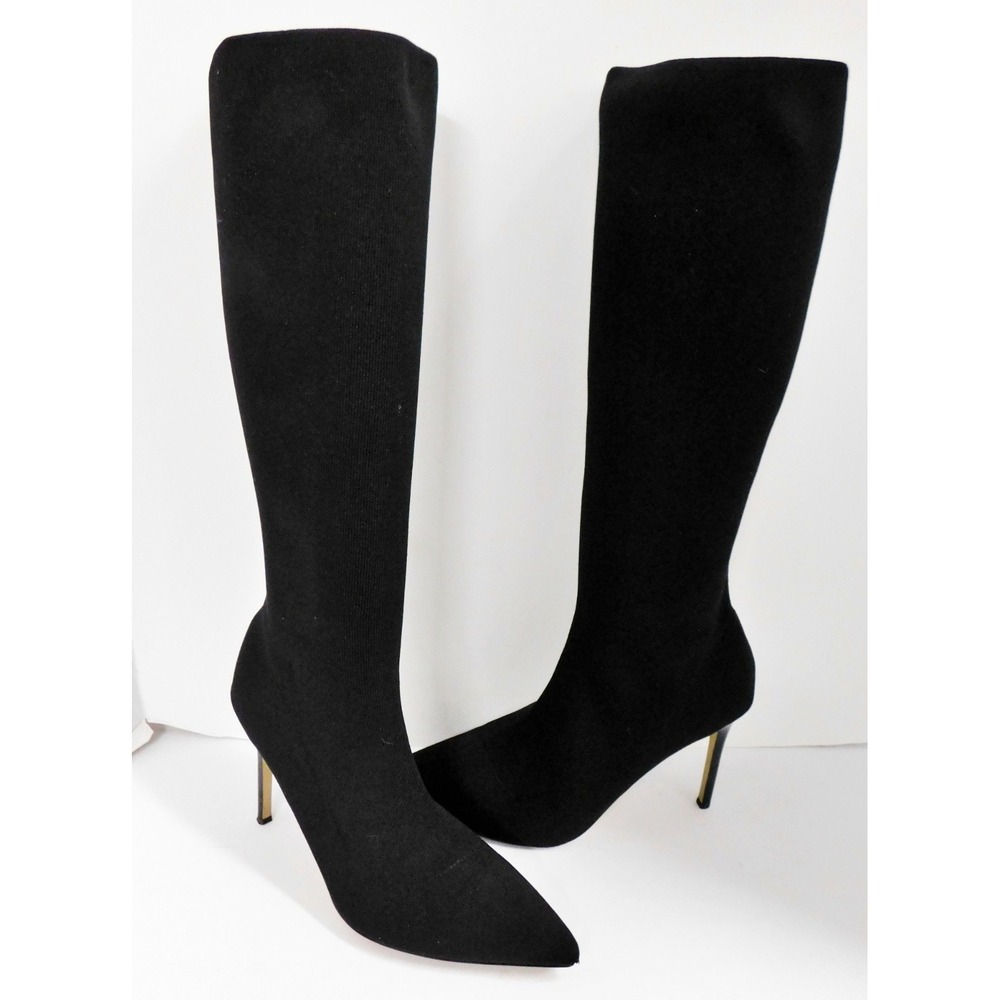 Saks Fifth Avenue Black Stretch‎ Fabric Tall Fashion Boots 9 M